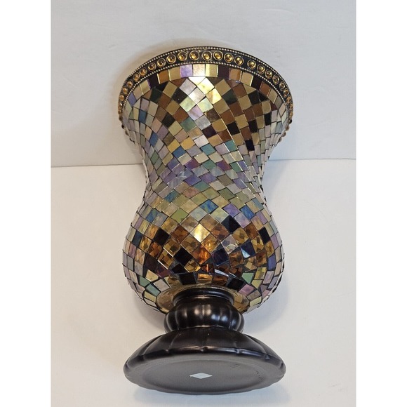 PartyLite Global Fusion Hurricane Amber Iridescent Glass Mosaic Tiles Mirrored - Picture 9 of 12